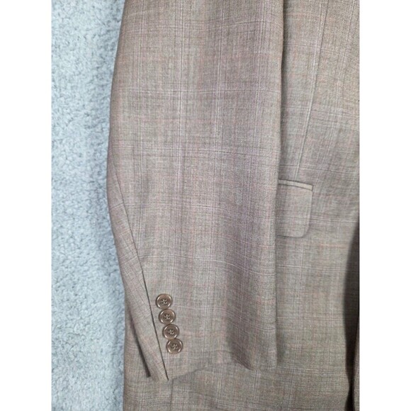 Stacy Adams Men Suit Gold LabeL 42R Brown Tan Windowpane Check Pants 35R (34x30) - Picture 2 of 13